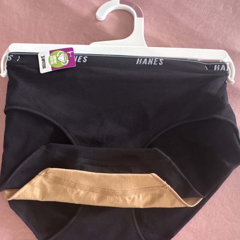 Hanes Moves Hipster Panties 3 Pack Black Beige Large Cotton Knit Comfort Stretch